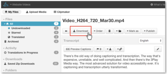 Download caption file as an SRT file from the 3Play Media account system.