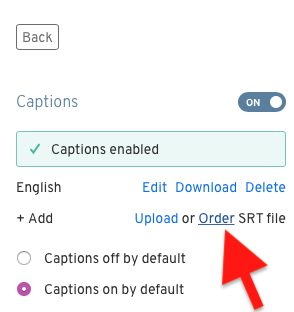 Wistia order captions option with a red arrow pointing toward it