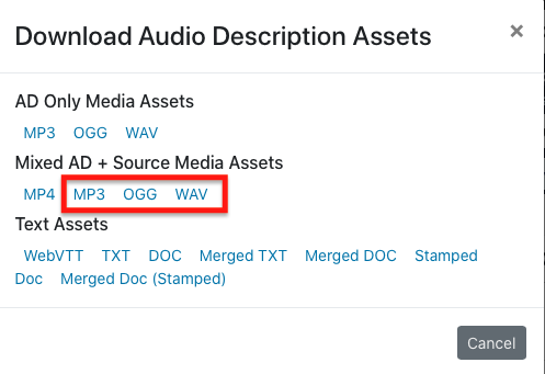 download audio description assets page
