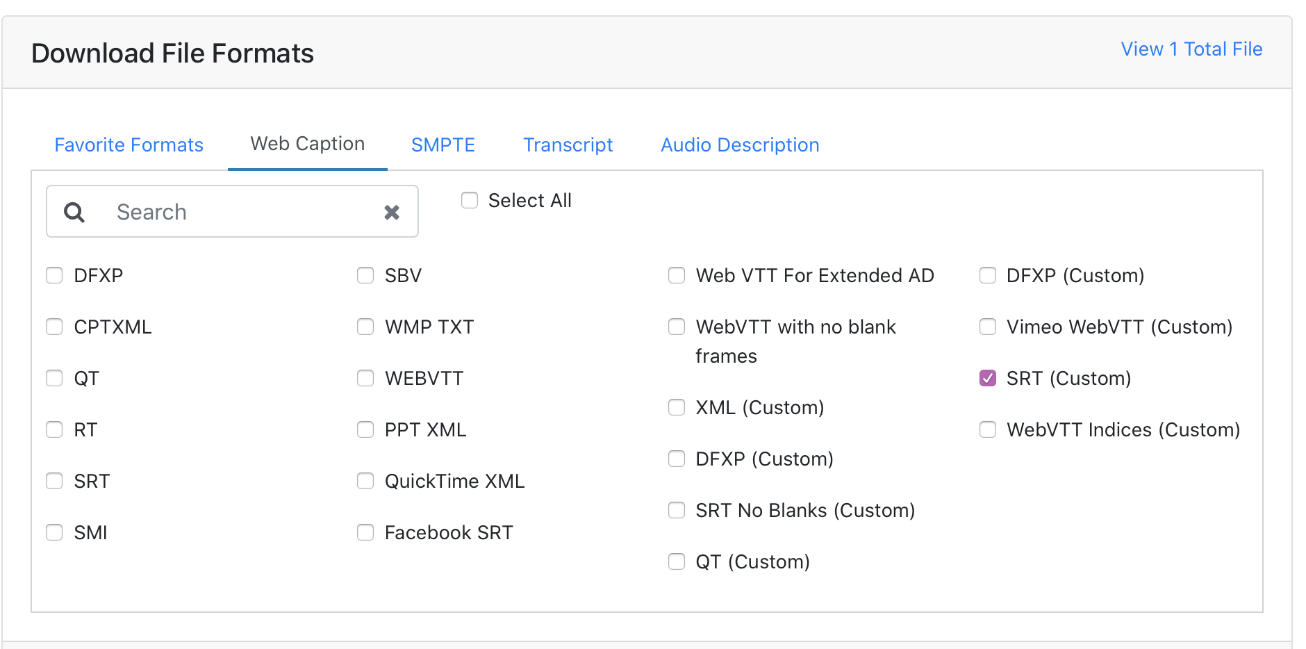 download file format options in the 3Play account system