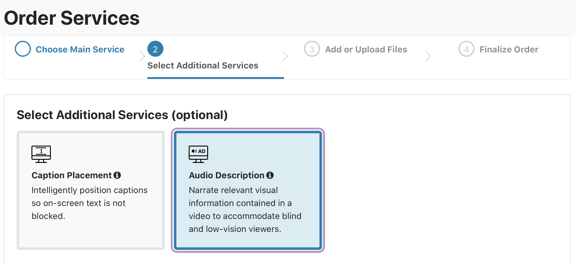 audio description order form in the 3Play account system