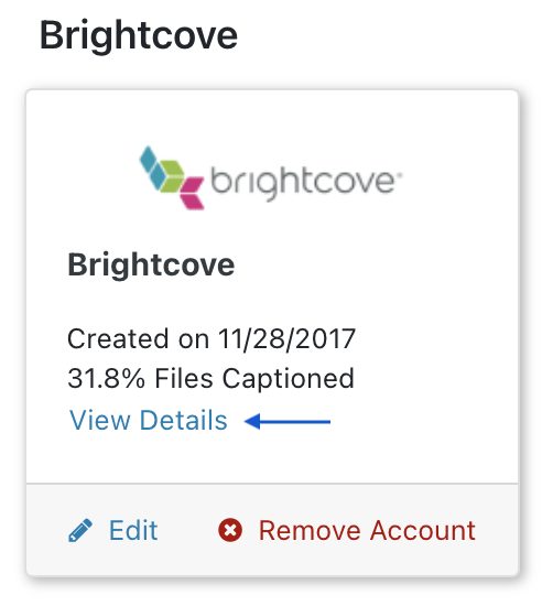 Brightcove video details with information on percentage of files captioned