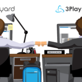 Two males fist bump with Vidyard Logo above one and 3Play Media Logo above the other. This represents the new integration between Vidyard and 3Play Media.