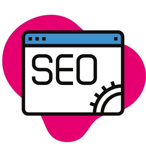 SEO icon with magenta blob