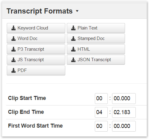 Screenshot of Transcript Format window with format options
