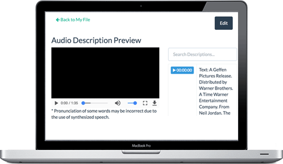 a laptop with the audio description editing interface shown on screen
