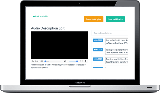 a laptop with the audio description editing interface shown on screen