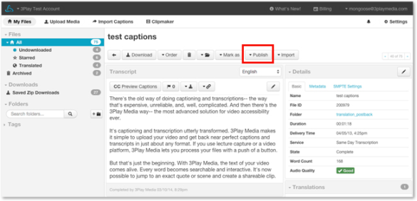 Audio description plugin step 3. Select Publish next to the Mark as button. You will see a drop down with Publish plugin, One line YouTuebe Embed, and Audio Description Plugin.