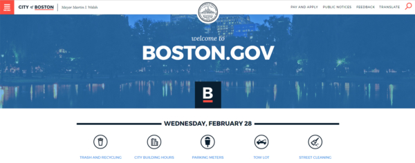 front page of the boston.gov website