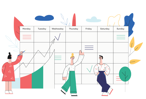 people around a calendar