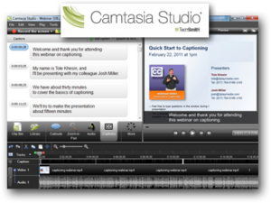 Camtasia Studio screenshot with captions button selected