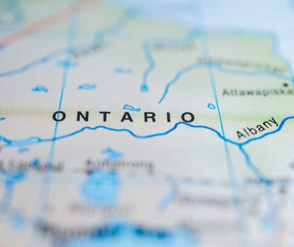 Ontario shown on a map