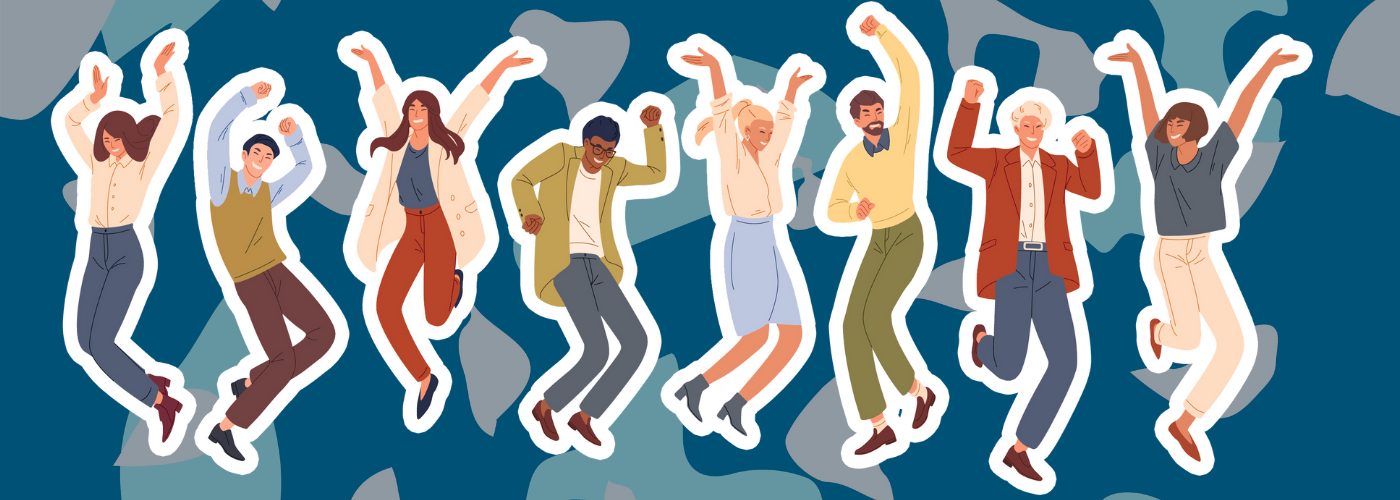 happy and dancing people