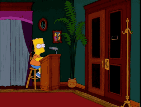 a short gif of Abe Simpson walking into a building, hanging up his hat, walking around in a circle, grabbing his hat, putting it back on his head, and then leaving all in one smooth motion