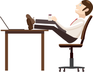 cartoon image of man at desk with feet up 