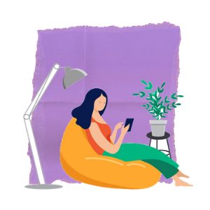 illustration of girl viewing phone on a couch