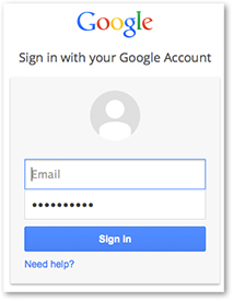 Google login page