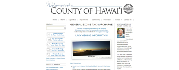 front page for the County of Hawaii website