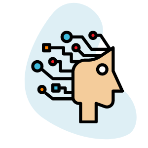 illustration of man head with robotic features coming out of the brain