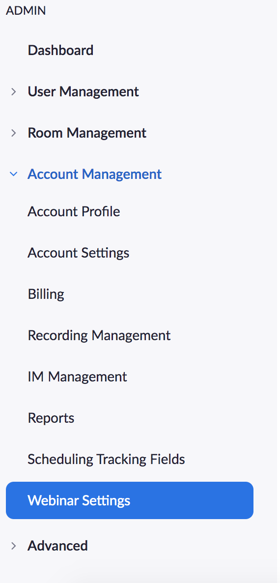 Admin webinar settings 