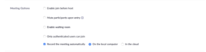 meeting options page on Zoom