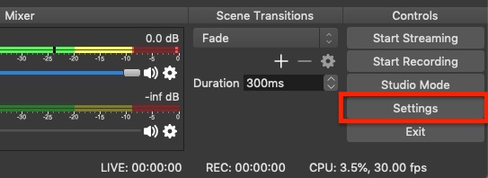 settings button in the OBS stream tab