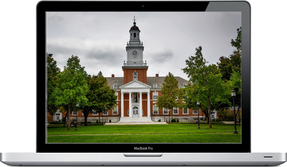 Johns Hopkins University on laptop screen
