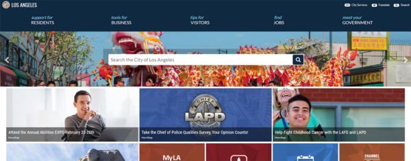 front page of the Los Angeles city government's website