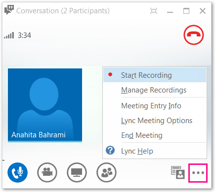 Start Recording selected in Lync Meeting