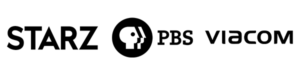 Starz logo, PBS logo, and Viacom logo