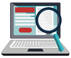 laptop illustration with magnifying glass