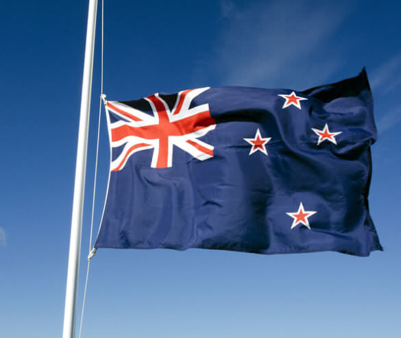 New Zealand flag flying on a pole