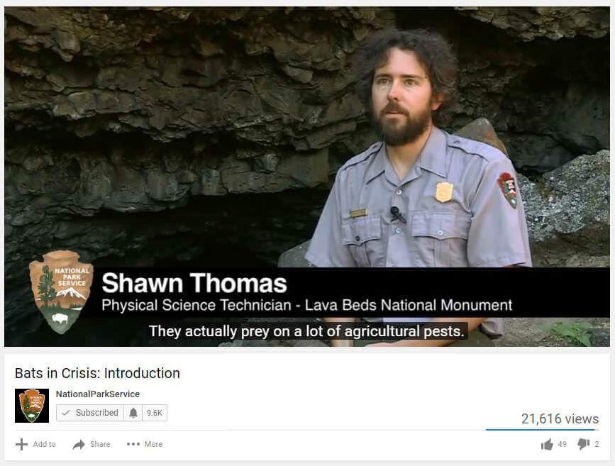 a screeshot of a national parks service video titled Bats in Crisis: Introduction 