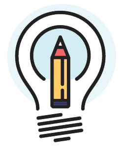 pencil icon inside a lightbulb icon