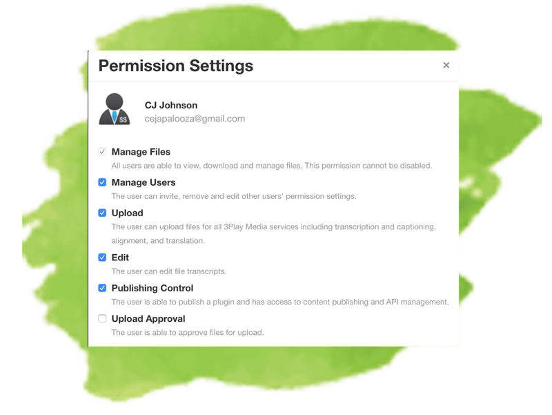 in the account showing how you can manage the permission of certain users