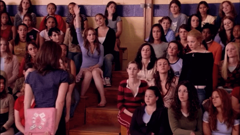 Gif from Mean Girls of people raising hands