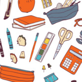 Collection of school supplies and stationery icons.