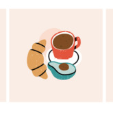Icons for cooking videos, including coffee, fruit, and pastries.