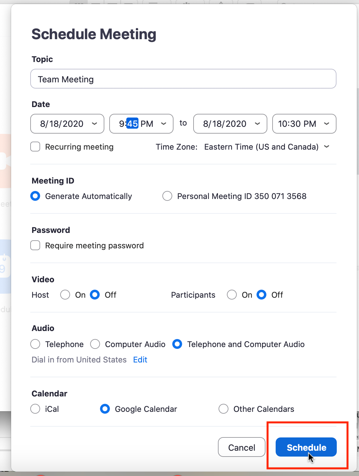 schedule a meeting in Zoom