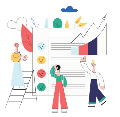 people around a checklist
