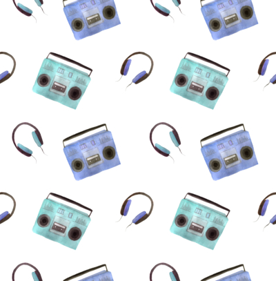 pattern with tape recorder and headphones