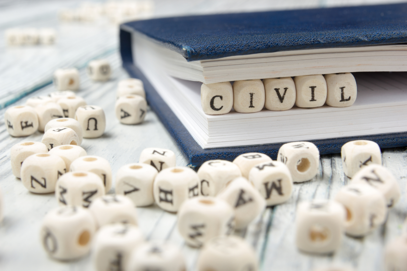 CIVIL word written on wood block. Wooden ABC