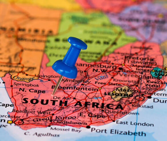 South Africa shown on a map