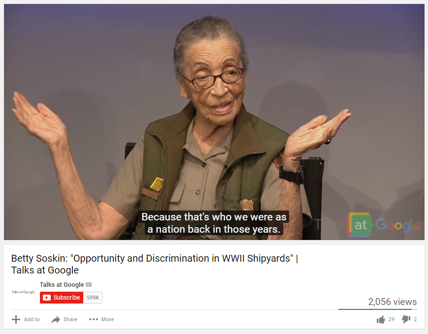 screenshot of Betty Soskin giving a talk at Google