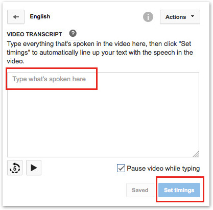 Type the spoken text of your video in the space provided and click Set Timings