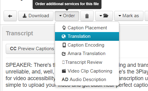 screenshot of the 3Play Media file upload portal showing the transcript alignment option