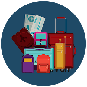 luggage, passport, and airline ticket