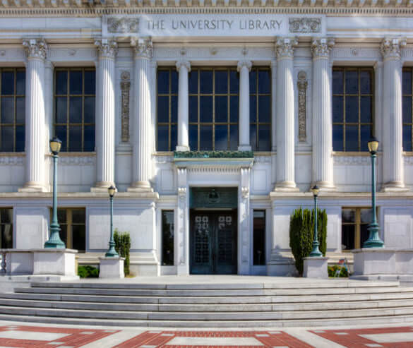 The front entrance of a university library