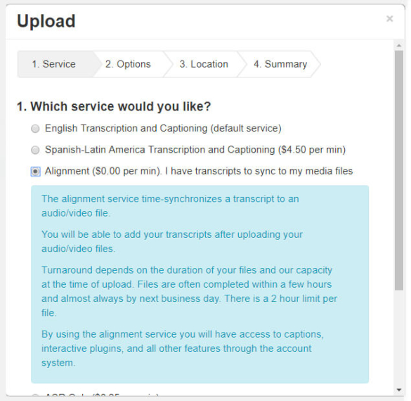 Selecting Alignment in 3Play Media's Account System