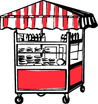 sketch of a little street vendor's rolling cart storefront